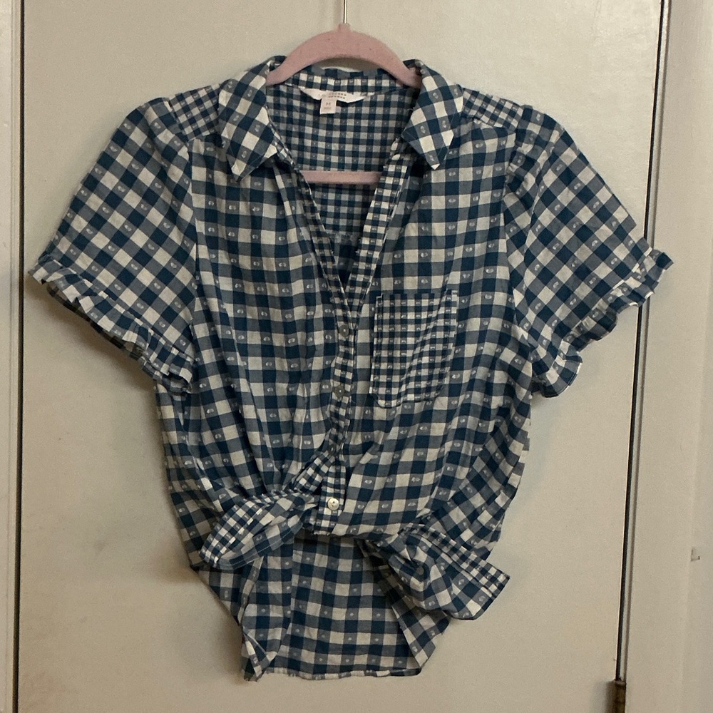 Blue and White Checkered Button-Up Shirt